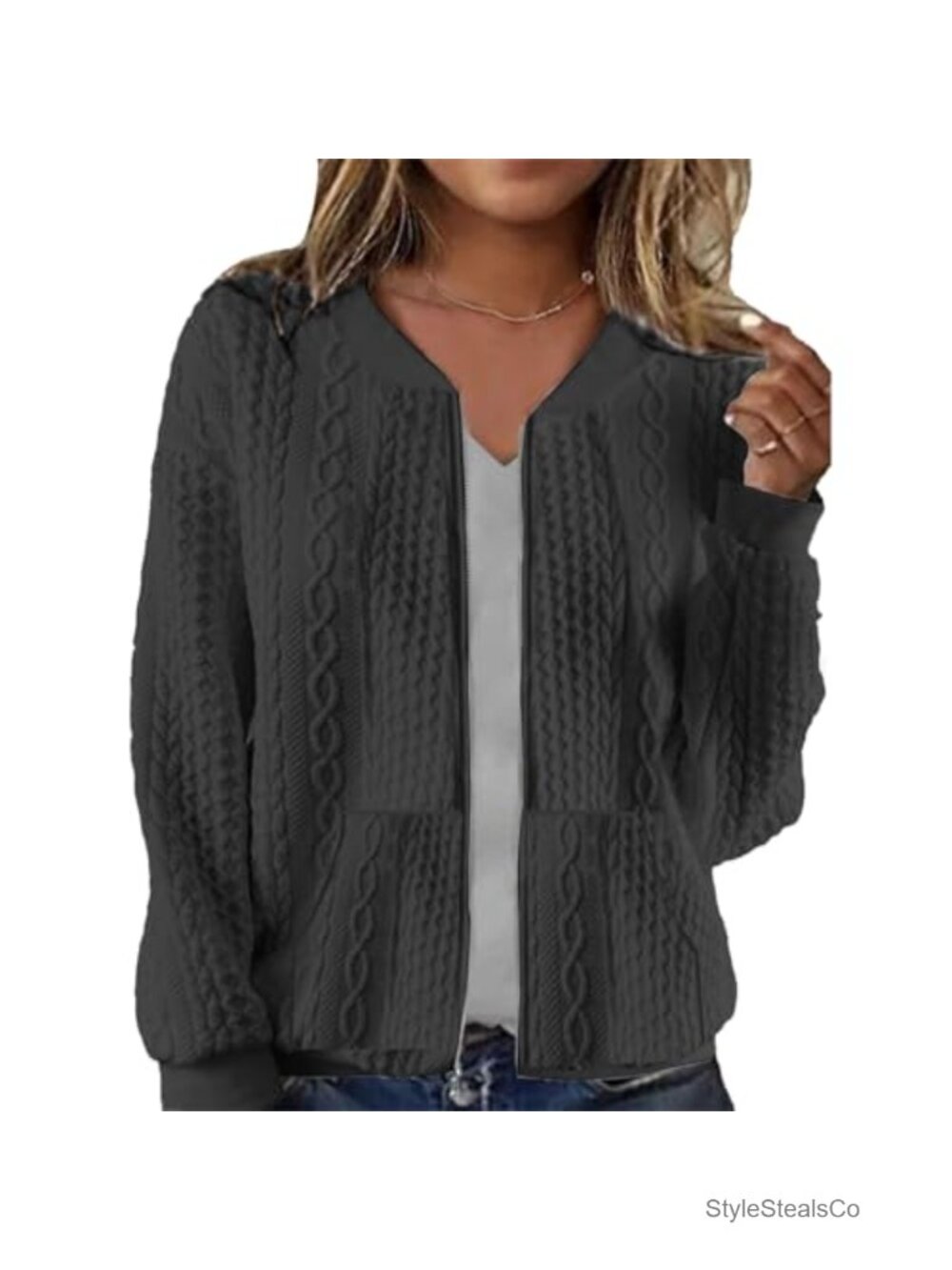 Womens Full Zip Up Cardigan Sweater Casual Solid Long Sleeve Sweatshirt Coat